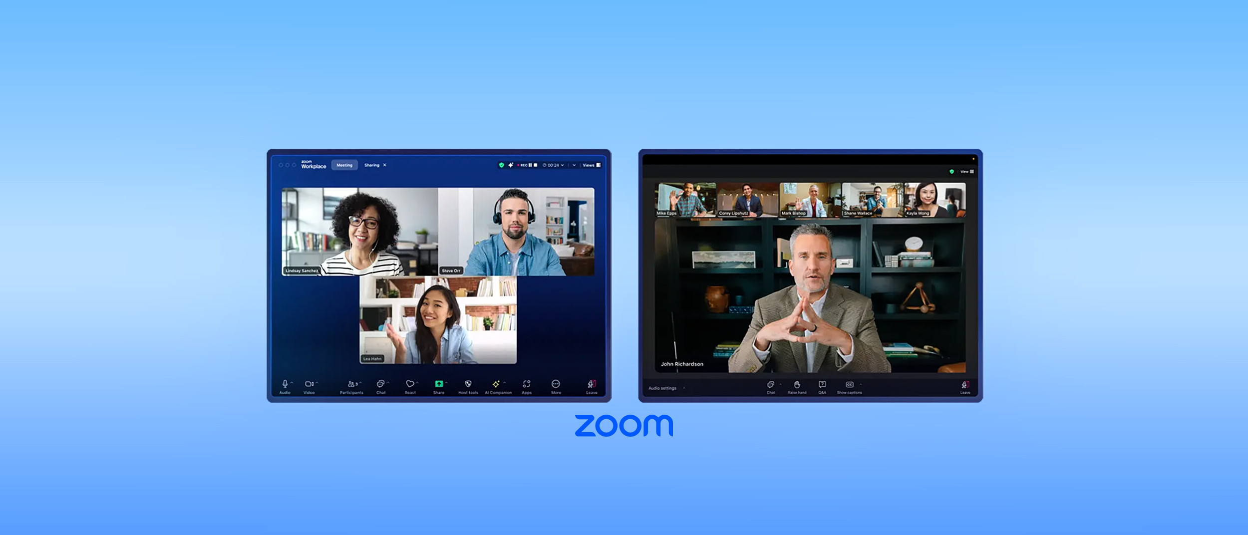 Riunione e webinar Zoom su due schermi, con la barra dei comandi dove si trova il pulsante dei sottotitoli