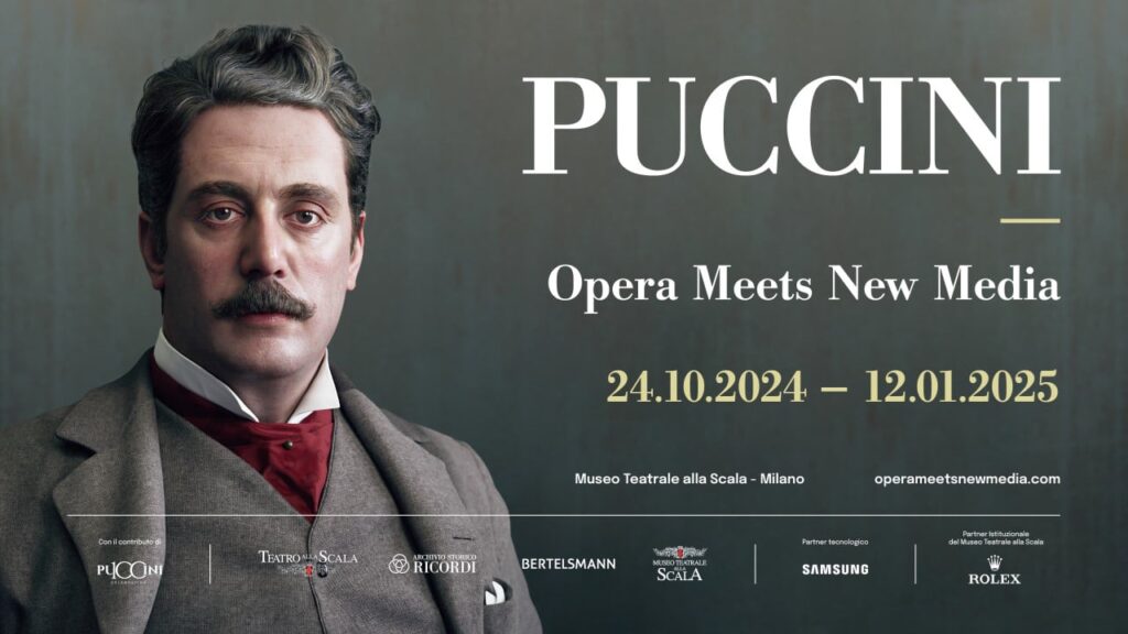 Locandina della mostra Puccini Opera Meets New Media al Museo Teatrale alla Scala